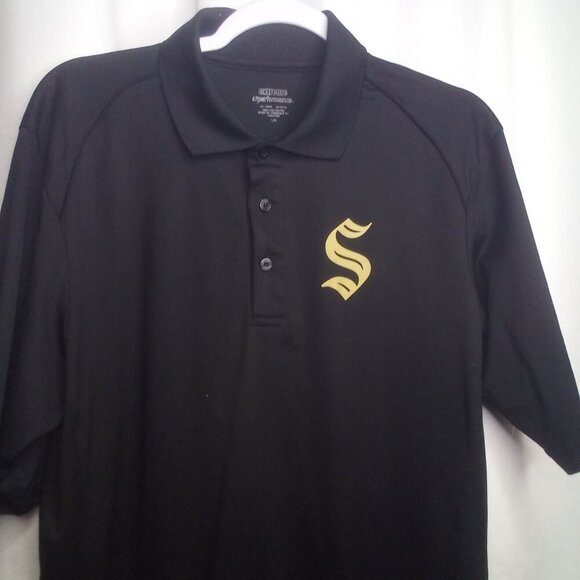 Seagram's Gin Polo Shirt L Men Short Sleeve Golf Black Gold - Picture 11 of 14
